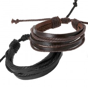 BR0254 BOBIJOO Jewelry Lot of 2 Bracelets Leather Strappy Brown Black