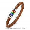 BR0255 BOBIJOO Jewelry Armband Leder Edelstahl Schwul Homo Rainbow Hellbraun