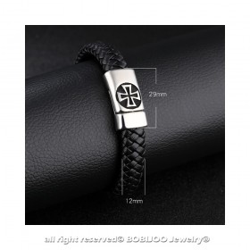 BR0248B BOBIJOO Jewelry Armband Leder Edelstahl Templer Kreuz Pattée 12mm