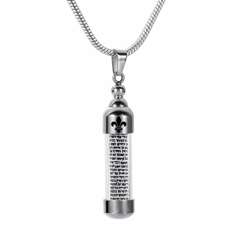 Pendentif Mezouza Juif Acier Verre Fleur de Lys Chaîne bobijoo