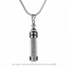 PE0120 BOBIJOO Jewelry Pendant Mezuzah Jewish Steel Glass Fleur de Lys Chain