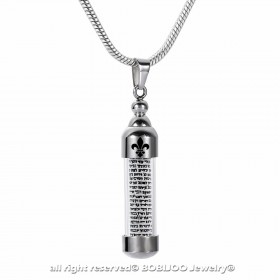 Pendentif Mezouza Juif Acier Verre Fleur de Lys Chaîne bobijoo