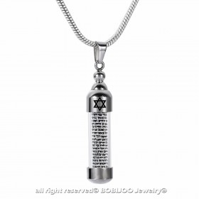 PE0122 BOBIJOO Jewelry Pendant Mezuzah Jewish Steel Glass Star of David Chain