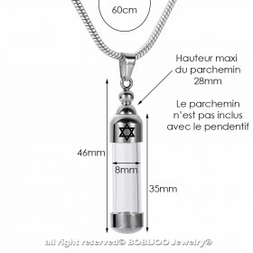 Pendentif Mezouza Juif Acier Verre Etoile de David Chaîne bobijoo