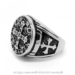 BA0245 BOBIJOO Jewelry Signet Ring Medal Cross, Saint Benedict Templar Steel