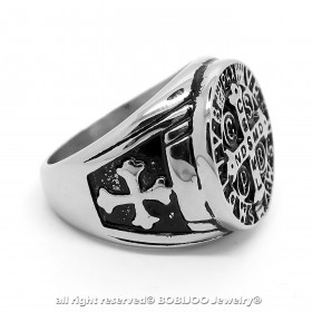 BA0245 BOBIJOO Jewelry Siegelring Ring Kreuz-Medaille St. Benedikt Templer Stahl