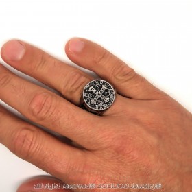 BA0245 BOBIJOO Jewelry Siegelring Ring Kreuz-Medaille St. Benedikt Templer Stahl