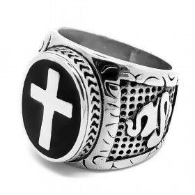 BA0246 BOBIJOO Jewelry Big Knight Cross Ring Catholic Papal Steel