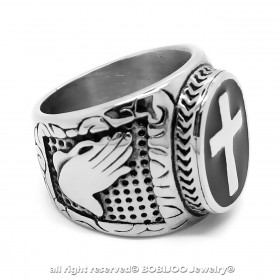 BA0246 BOBIJOO Jewelry Big Knight Cross Ring Catholic Papal Steel