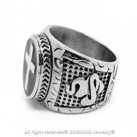 BA0246 BOBIJOO Jewelry Big Knight Cross Ring Catholic Papal Steel