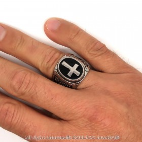 BA0246 BOBIJOO Jewelry Big Knight Cross Ring Catholic Papal Steel