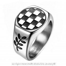 BA0249 BOBIJOO Jewelry Ring Siegelring Pad Mosaik Symbole Akazie, Stahl