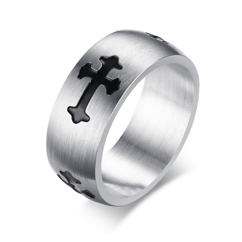 Bague Anneau Acier Brossé Mat Croix Chevalier Templier 8mm bobijoo