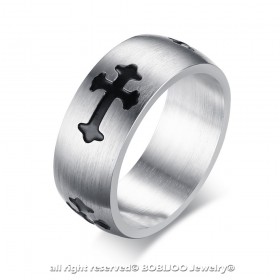 Bague Anneau Acier Brossé Mat Croix Chevalier Templier 8mm bobijoo