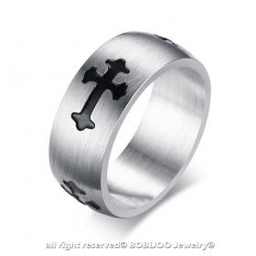 BA0252 BOBIJOO Jewelry Ring Ring Stahl Gebürstet Kreuz Ritter Templer 8mm