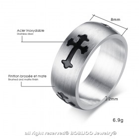 Bague Anneau Acier Brossé Mat Croix Chevalier Templier 8mm bobijoo