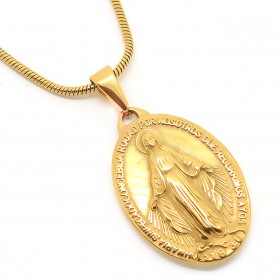 PEF0040 BOBIJOO Jewelry Halskette Medaillon Wundertätigen Madonna Maria Stahl Gold Ende