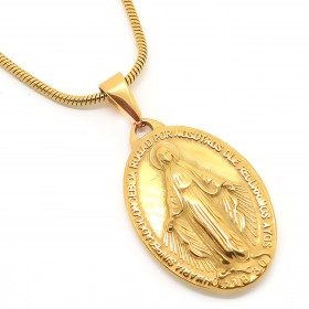 PEF0040 BOBIJOO Jewelry Necklace Locket Virgin Mary Miraculous Mary Steel Gilded Gold Finish