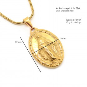 PEF0040 BOBIJOO Jewelry Collana Medaglione Di Maria Vergine Miracolosa Di Maria In Acciaio Dorato Finitura Oro
