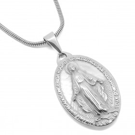 PEF0041 BOBIJOO Jewelry Collana Medaglione Di Maria Vergine Miracolosa Di Maria In Acciaio, Argento