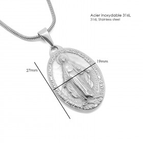 PEF0041 BOBIJOO Jewelry Halskette Medaillon Wundertätigen Madonna Maria Stahl Silber