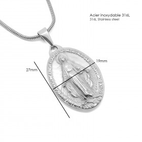 PEF0041 BOBIJOO Jewelry Necklace Locket Virgin Mary Miraculous Mary Steel, Silver