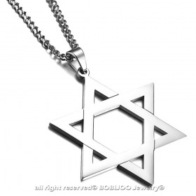 PE0132 BOBIJOO Jewelry Pendant Star of David Steel Shiny 50mm + String