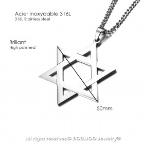 PE0132 BOBIJOO Jewelry Pendant Star of David Steel Shiny 50mm + String