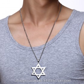 PE0132 BOBIJOO Jewelry Pendant Star of David Steel Shiny 50mm + String