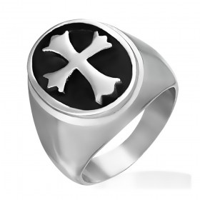 BA0254 BOBIJOO Jewelry Ring Signet ring Cross Medieval Templar 316L Steel