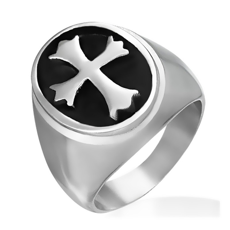 BA0254 BOBIJOO Jewelry Ring Siegelring Kreuz Mittelalterlichen Templer-Stahl 316L