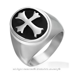BA0254 BOBIJOO Jewelry Ring Signet ring Cross Medieval Templar 316L Steel