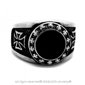 BA0255 BOBIJOO Jewelry Ring Signet ring Round knight Templar Cross pattée Onyx