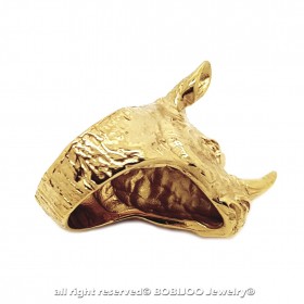 BA0256 BOBIJOO Jewelry Ring, Siegelring, Kopf Nashorn-Stahl-Gold