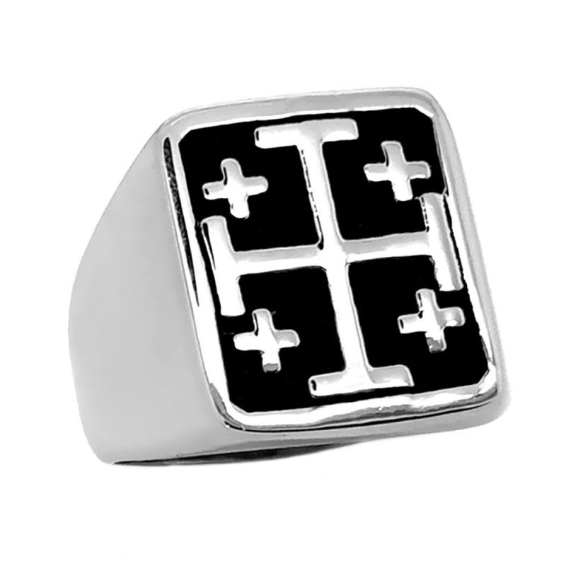 BA0257 BOBIJOO Jewelry Anillo de Sello Templario Cruz de Jerusalén de Acero