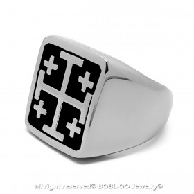 BA0257 BOBIJOO Jewelry Anillo de Sello Templario Cruz de Jerusalén de Acero