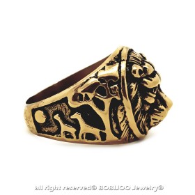 BA0258 BOBIJOO Jewelry Anello anello con Castone, Giro di Testa di Leone in Acciaio e Oro Nero