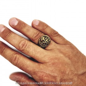 BA0258 BOBIJOO Jewelry Ring Signet ring, Round Lion Head Steel Black Gold