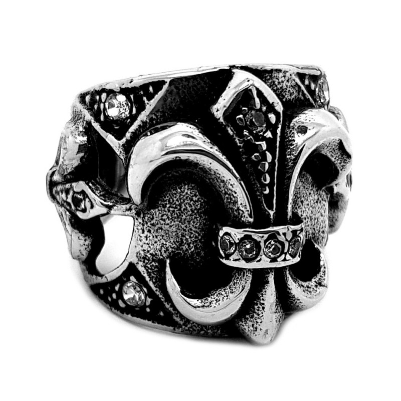 BA0259 BOBIJOO Jewelry Anillo de Sello Real Papal Fleur-de-Lys Patriota de Circonio