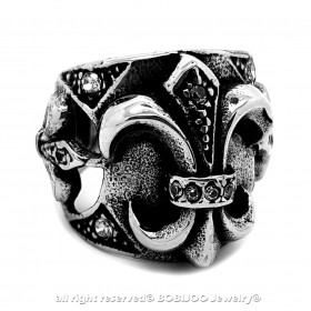 BA0259 BOBIJOO Jewelry Anello con Sigillo Reale Papale Fleur-de-Lys Patriot Zirconio