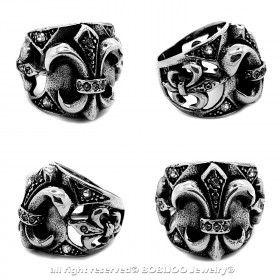 BA0259 BOBIJOO Jewelry Anello con Sigillo Reale Papale Fleur-de-Lys Patriot Zirconio