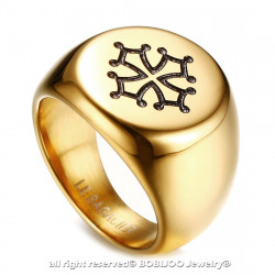 BA0260 BOBIJOO Jewelry Siegelring Ring Mann Kreuz Toulouse Occitanie Stahl Gold