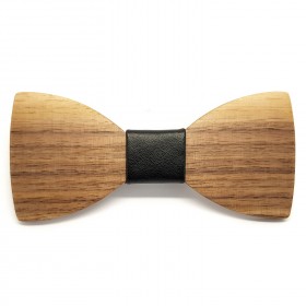 Noeud Papillon Bois Simili Cuir Noir Chic Gentleman bobijoo