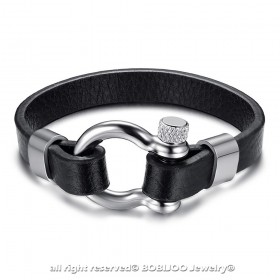 BRH0001 BOBIJOO Jewelry Bracelet Nautical Screw Anchor Sailor Man Black Leather Steel