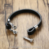 BRH0001 BOBIJOO Jewelry Bracelet Nautical Screw Anchor Sailor Man Black Leather Steel