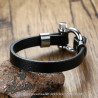 BRH0001 BOBIJOO Jewelry Pulsera Náutica Tornillo De Anclaje Hombre Marinero De Cuero Negro De Acero