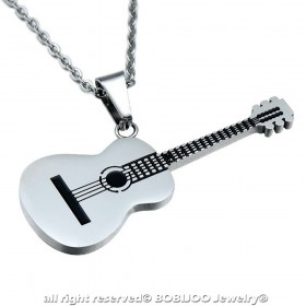 PE0134 BOBIJOO Jewelry Anhänger-Gitarre, Klassische Stahl 316L nach Wahl + Kette