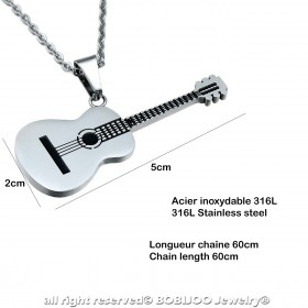 PE0134 BOBIJOO Jewelry Pendant Classical Guitar 316L Steel at your Choice + Chain