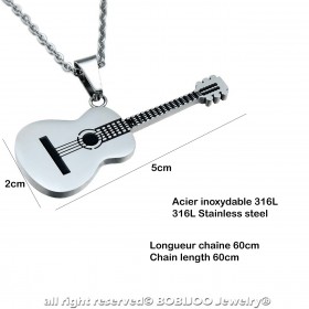 Pendentif Guitare Classique Acier 316L au Choix + Chaîne bobijoo