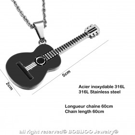 PE0134 BOBIJOO Jewelry Anhänger-Gitarre, Klassische Stahl 316L nach Wahl + Kette
